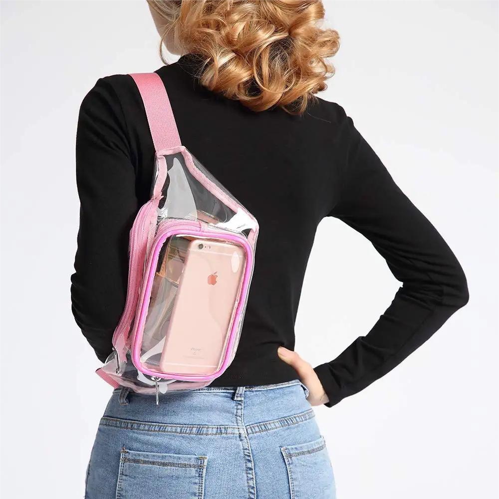 Custom Logo Printing Waterproof Transparent PVC Belt Bag PVC Stadium Approved Fanny Pack Waist Bag