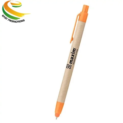 Custom Promotional Recyclable Kraft Paper Tube Touch Screen Stylus Ballpoint Pen with Logo Printing