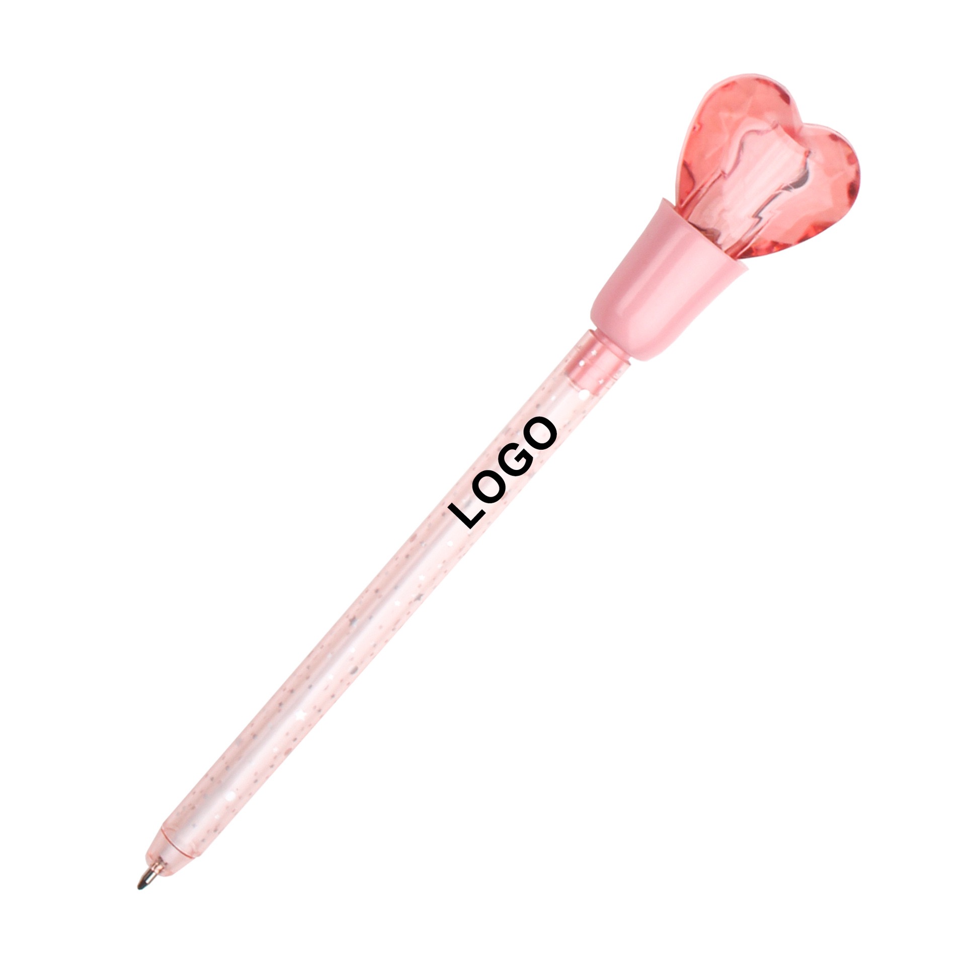Custom Logo Printed Advertising Plastic Love Shaped LED Light Ballpoint Pen for Christmas Halloween Kids Gifts 