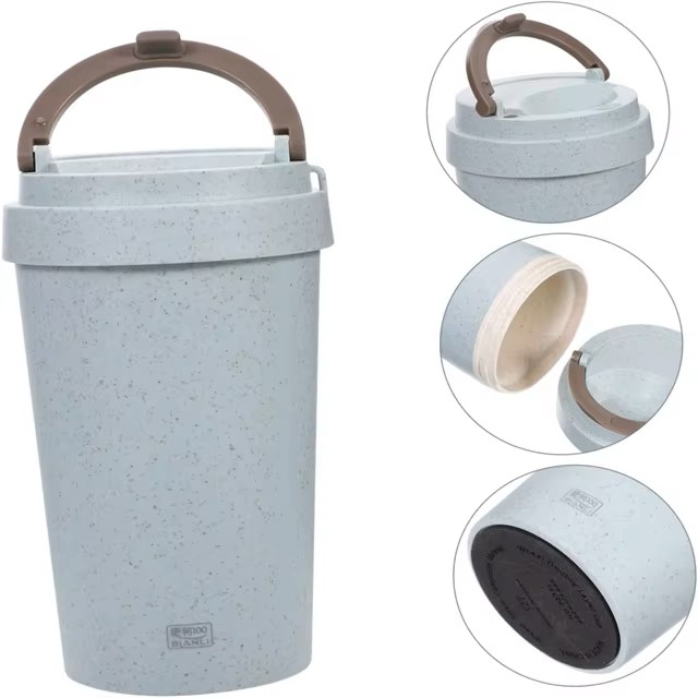 BPA Free 400ml/500ml Straw Wheat Cups Double Wall Anti-fall PP Travel Coffee Mug with Lid 