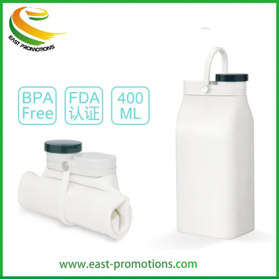 Customized Square Shape Collapsible Silicone Foldable Milk Water Bottle for Outdoor Sports