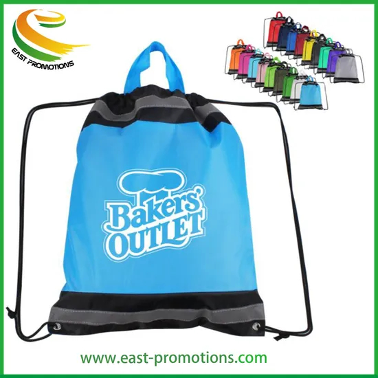 Customized Printed Polyester Drawstring Bag with Reflective Strip for School Sports