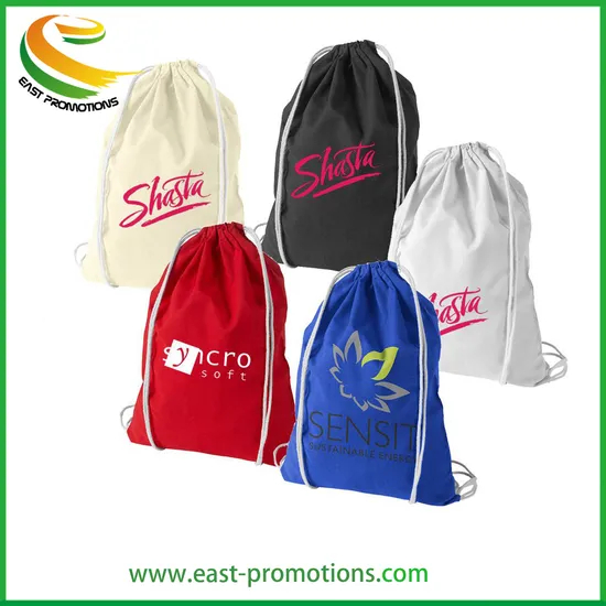 Custom Printed Natural Cotton Canvas Drawstring Bag, Recyclable Cotton Promotional Pouch for Travel