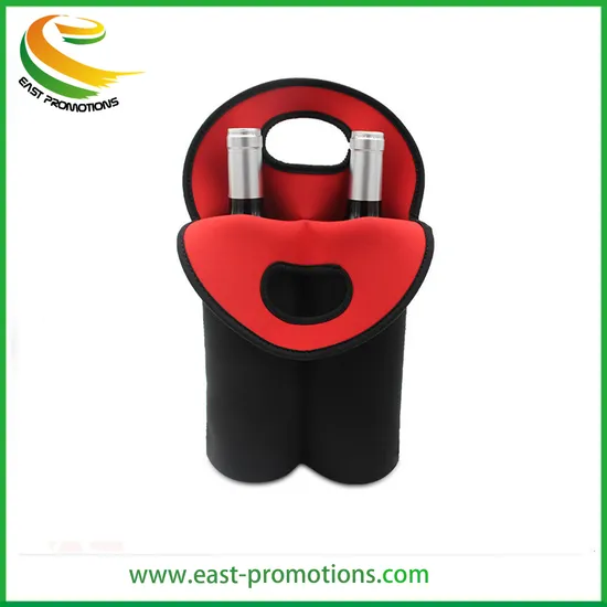 Customized Neoprene Double Wine Cooler Tote Bags Bottle Sleeve with Carrying Handle
