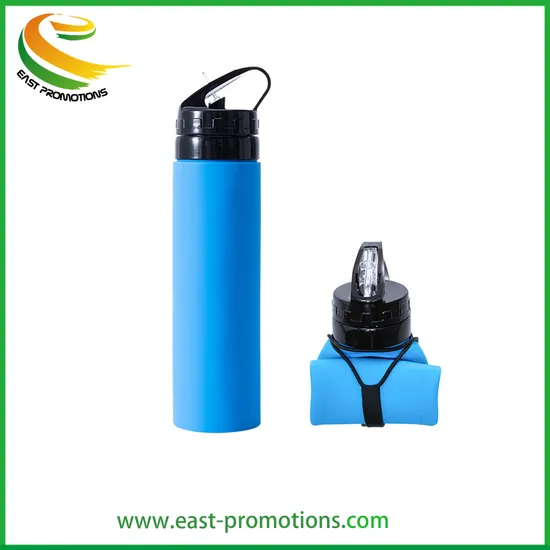 Custom Logo 600ml portable Soft Silicone Foldable Water Drinking Bottle for Outdoor Sports