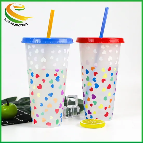 Customized 24oz BPA Free Reusable Plastic Cold Magic Drinking Tumblers Cups with Straw