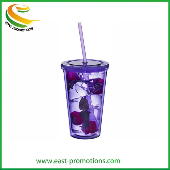 Factory Customized 16oz Double Wall Acrylic Tumbler Clear Plastic Cup with Lid and Straw