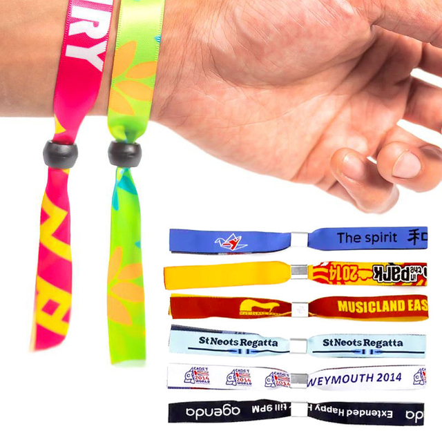 Custom Vip Logo Event Polyester Woven Wristbands Festival Party Wristbands