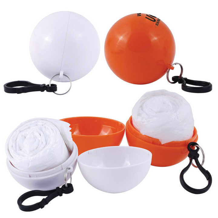 2025 Hot Sale 100% Degradable PE Poncho Raincoat Ball Keychain with Logo Printing