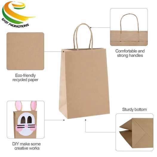 Customized Size Brown Kraft Paper Shopping Bags, Paper Carrier Bag with Twisted Handles for Packing