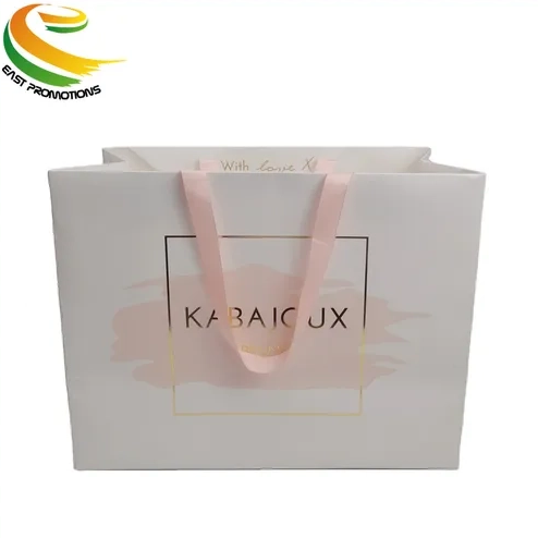 Manufacturer Custom Cheap Luxury Coated Art Paper Gift Bag Ribbon Handle with Logo Stamping