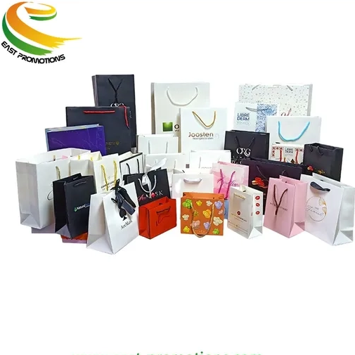 Custom Fashion Ribbon Handle Paper Shopping Bags Cosmetic Jewelry Clothes Gift Paper Bag