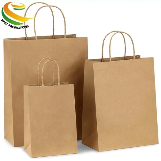 Customized Size Brown Kraft Paper Shopping Bags, Paper Carrier Bag with Twisted Handles for Packing