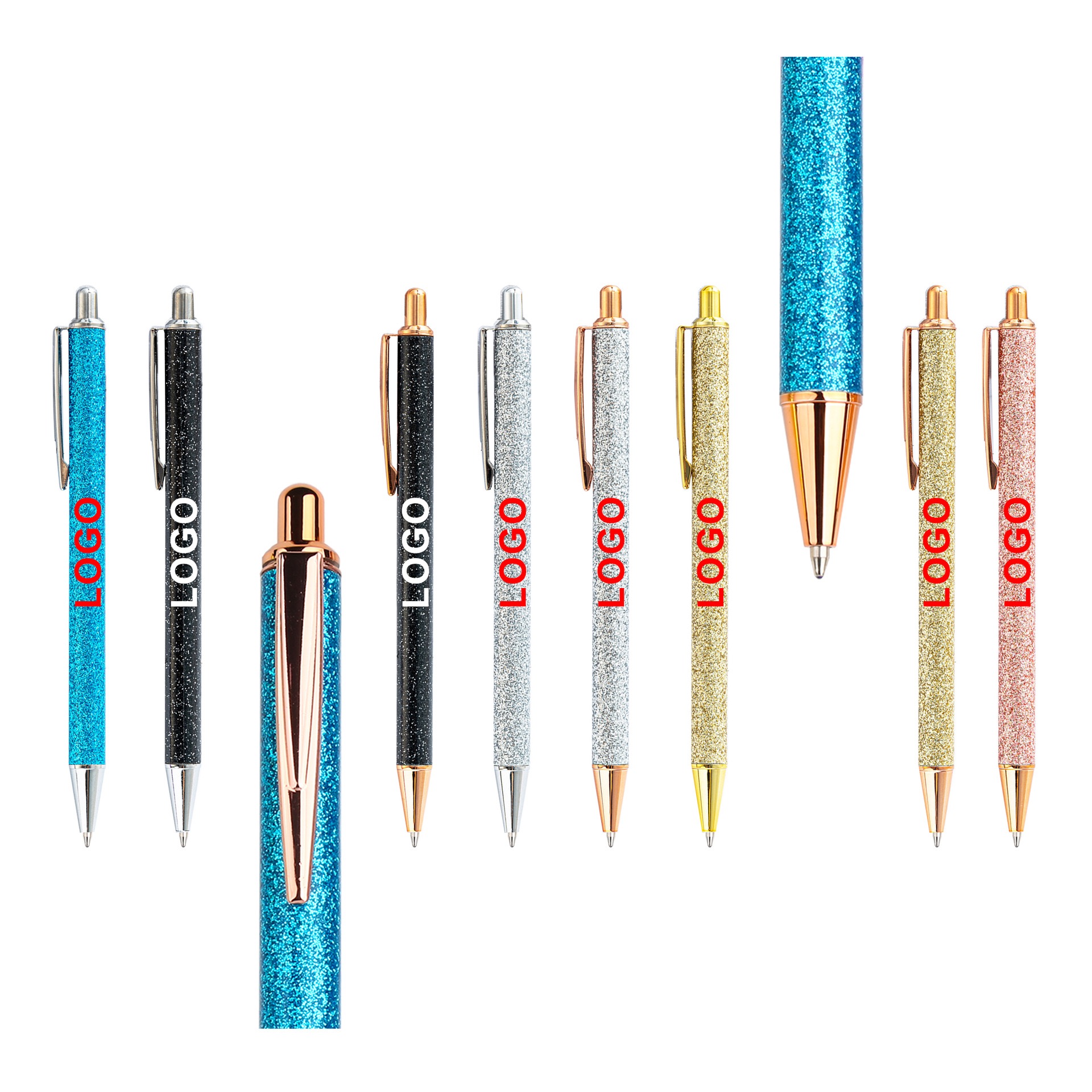  Wholesale Bulk Glitter Metal Button Ballpoint Pen Gift Shining Color Pens