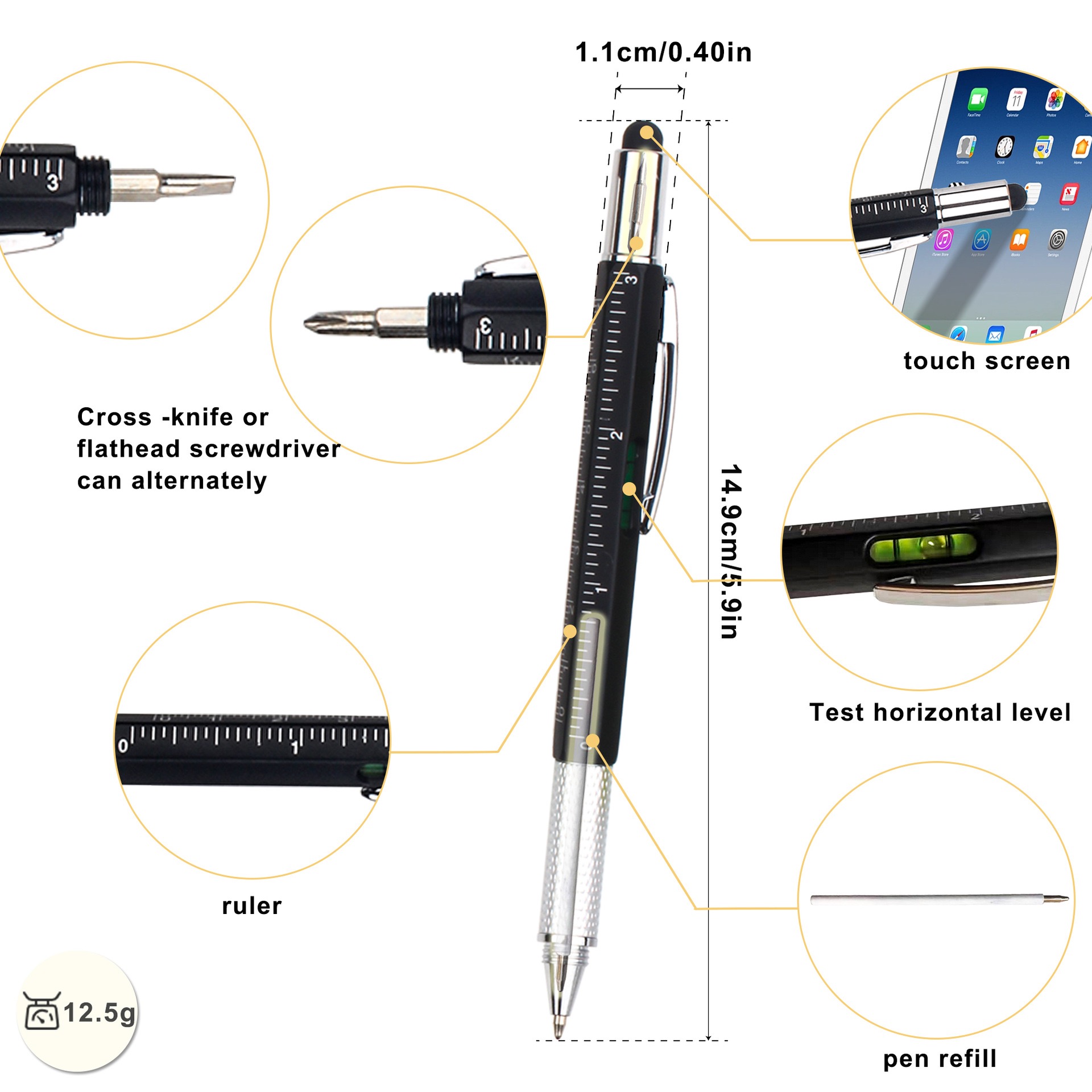 Manufacturer Wholesale 6 in 1 Multifunctional Tools Pen Touch Screwdriver Carving Scale Plastic Ballpoint Pen