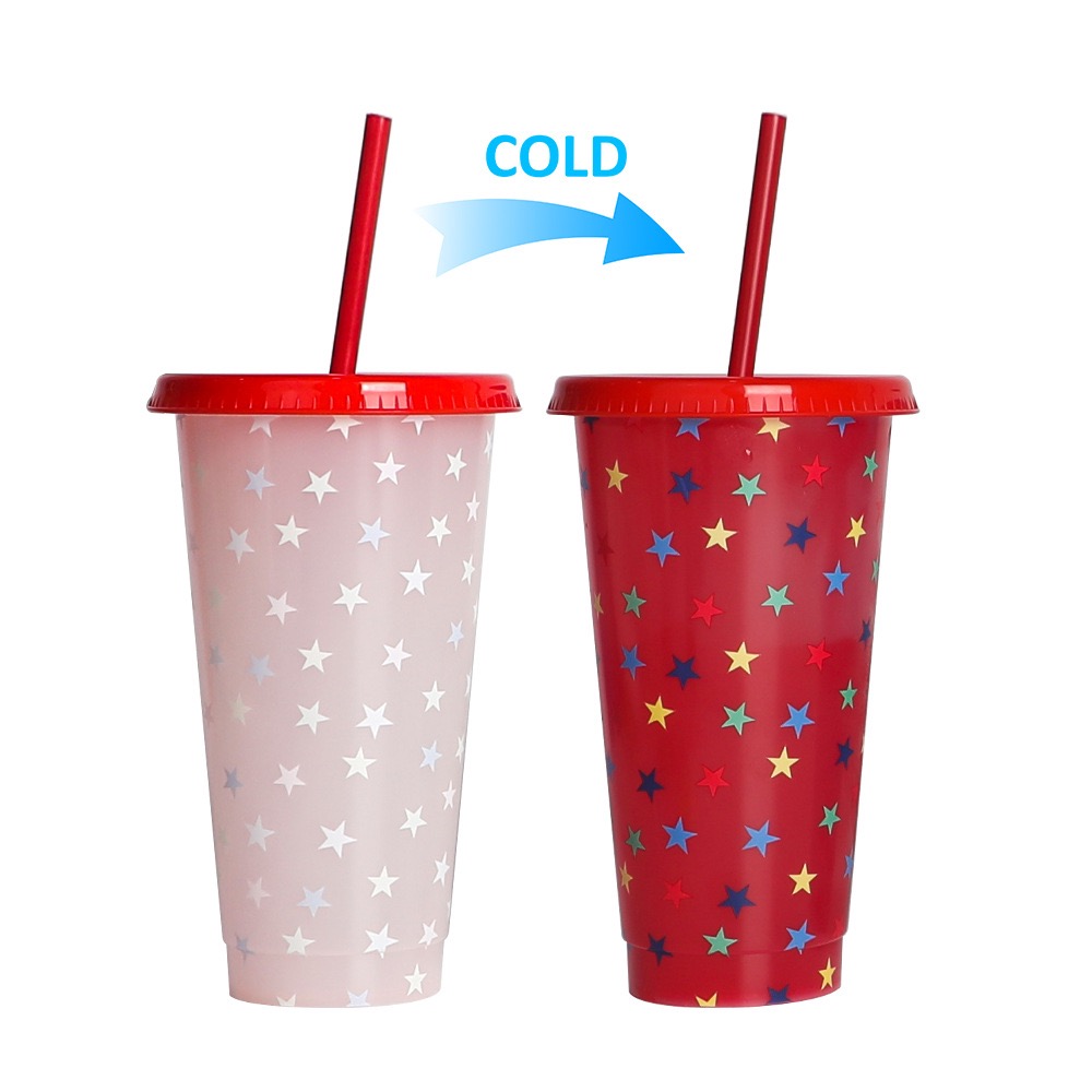 Custom PP Drink Straw Reusable Plastic Cold Color Changing Magic Cup