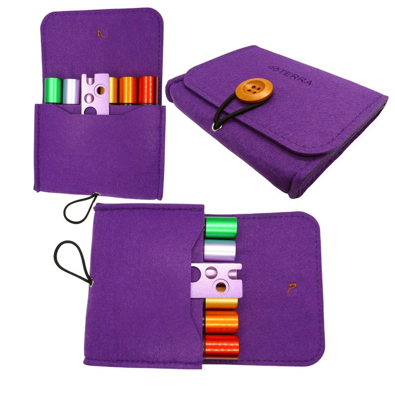 Felt Doterra Pouch With Wooden Buttons Holds 6 Roller Bottles Or 4 Vials 15ml Oil Bottles