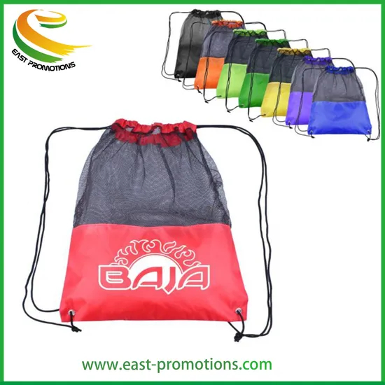Custom Logo Drawstring Bag Stitching Mesh Bag Football Bag Sport Backpack for Promotional Gifts