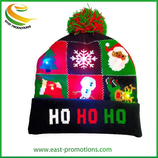 Wholesale Warm Jacquard Logo Santa Knitted Hat 2024 Winter Christmas Festival Hat