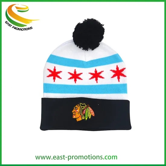 Custom Adult Winter Warm Caps Patch Embroidery Beanie Hat with POM POM