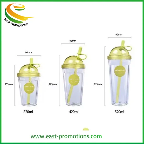 Wholesale Custom BPA Free 11oz 15oz 18oz Double Wall Clear Plastic Water Drinking Coffee Cup with Pet/PVC/Paper Insert Card