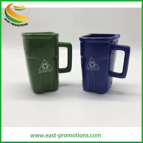 Customized Promotional 12oz 3D Trash Can Design Ceramic Coffee Mug Porcelain Drinking Cups for Gifts