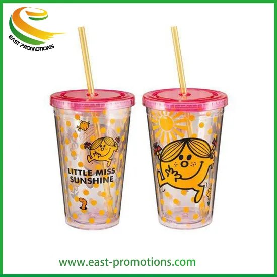 Factory Customized 16oz Double Wall Acrylic Tumbler Clear Plastic Cup with Lid and Straw