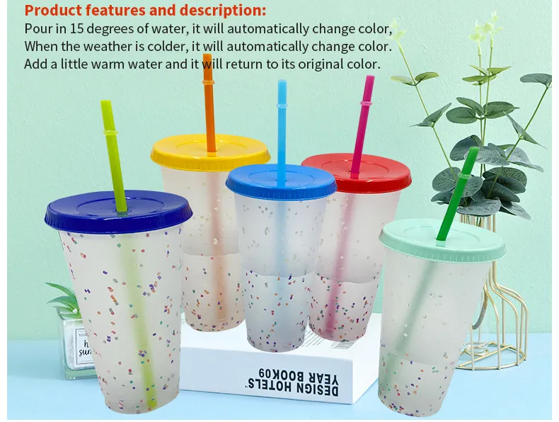 Wholesale Transparent Cold Color Changing Cups 24oz 16oz PP Plastic Beverage Straw Cup