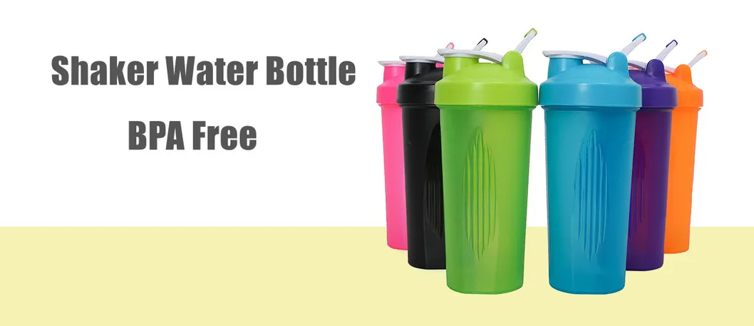 Custom Promotional 600ml Plastic Sports Drinking Water Bottle Gym Protein Shaker Bottle with Mixer Ball
