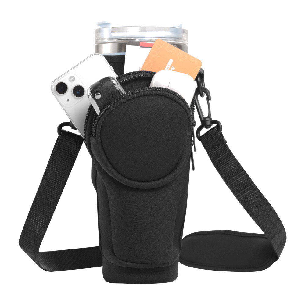Neoprene Travel Water Bottle Strap Double Pouch Sleeve Bag for 40 OZ Tumbler Holder Insulation Protector Carrier