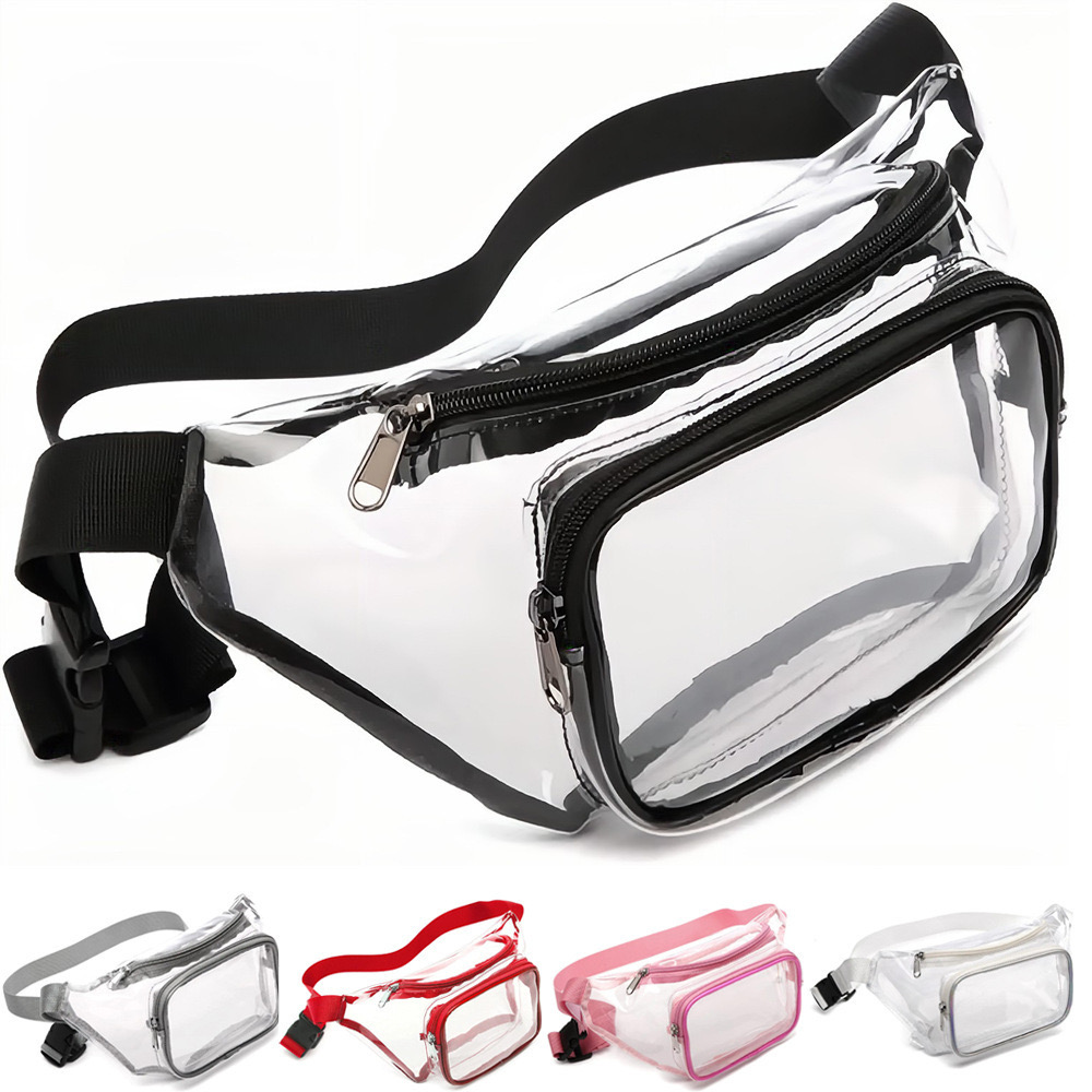 Custom Logo Printing Waterproof Transparent PVC Belt Bag PVC Stadium Approved Fanny Pack Waist Bag