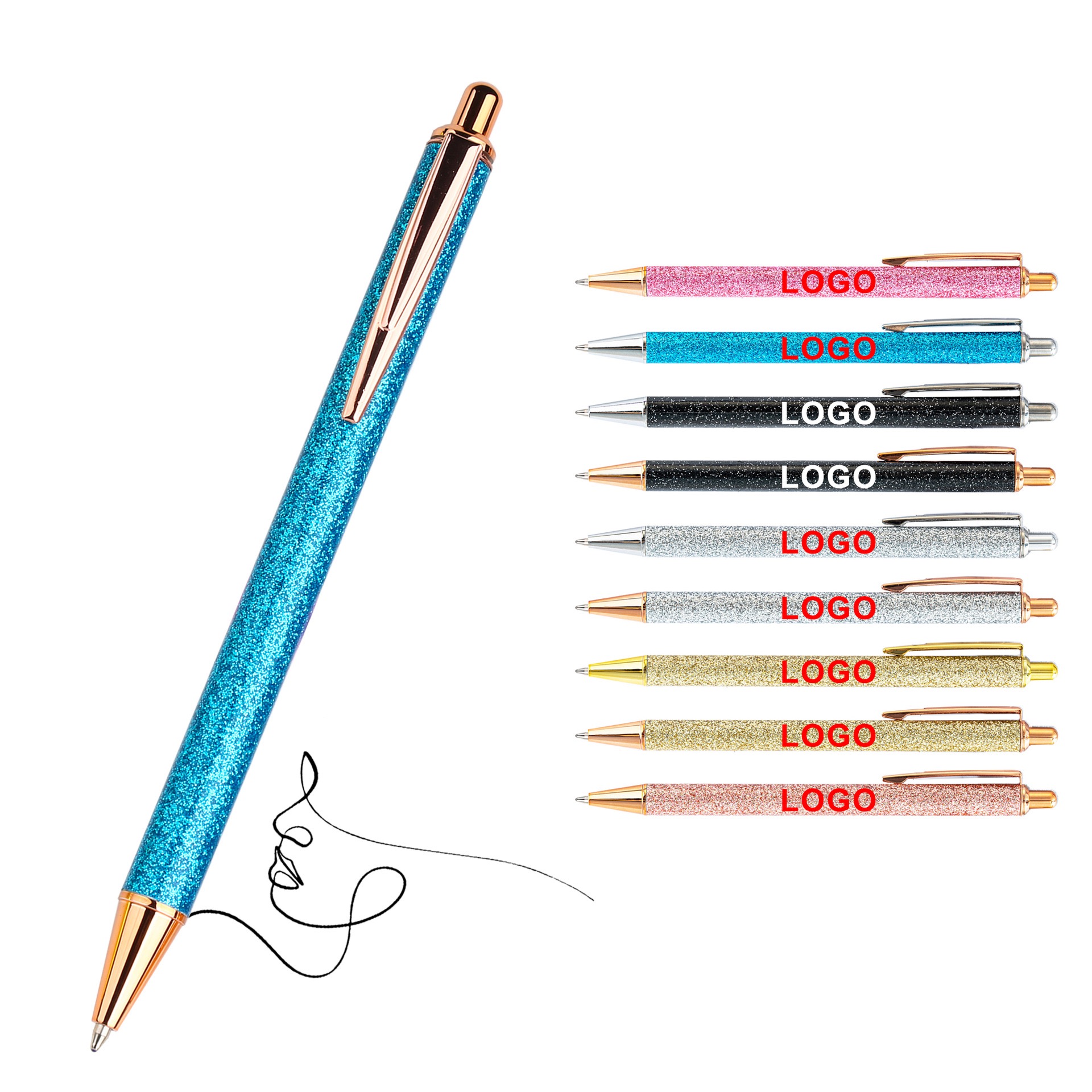 Wholesale Bulk Glitter Metal Button Ballpoint Pen Gift Shining Color Pens