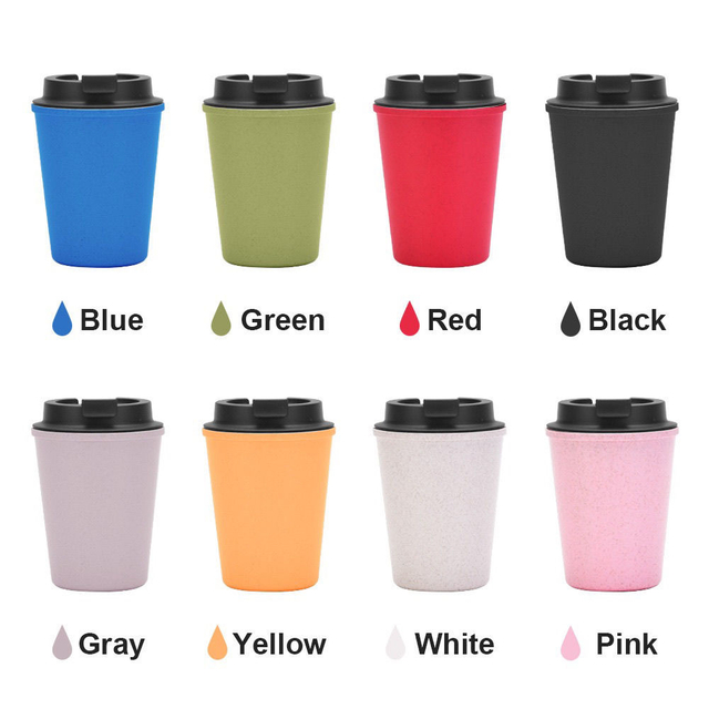 12oz Travel Tumbler Double-Layer Portable Mini Plastic Wheat Straw Coffee Cups