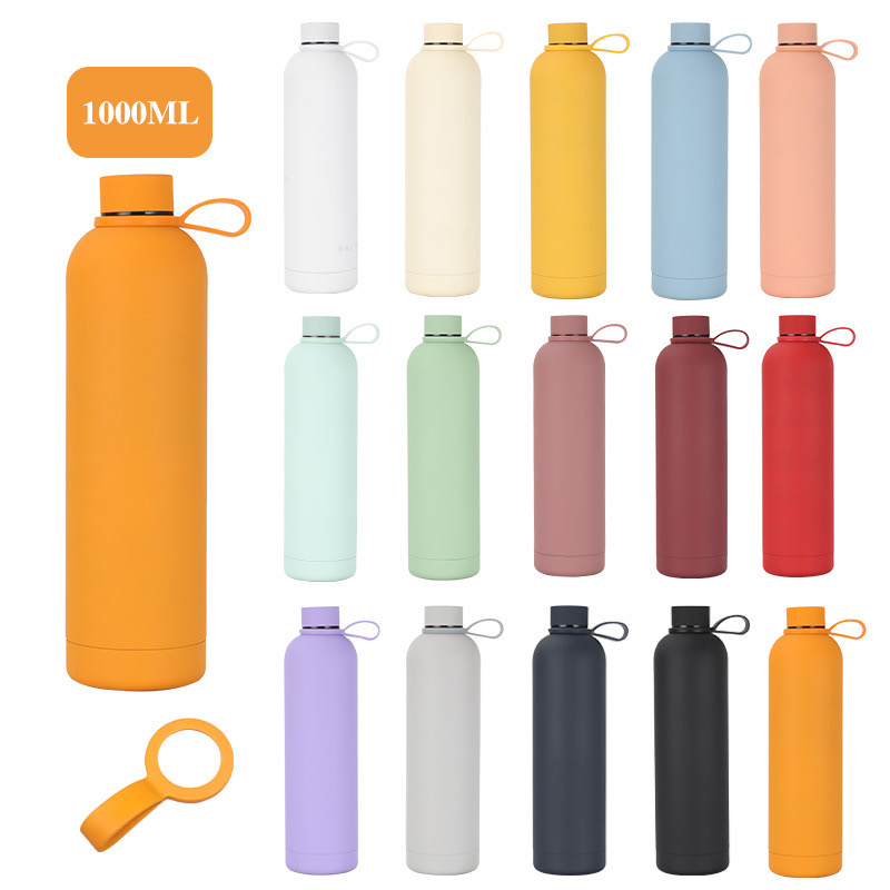 Custom Logo Leak-proof Double Wall Stainless Steel Water Bottle Soft Touch Small Mouth Rubber Coating Thermal Vacuum Flask