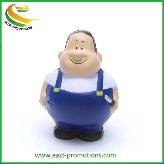 Customized Promotionl Gift Cartoon Worker Man Shape Anti Stress Reliever PU Toys