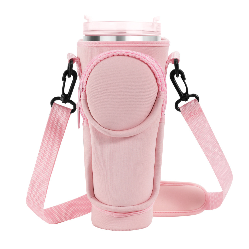 Neoprene Travel Water Bottle Strap Double Pouch Sleeve Bag for 40 OZ Tumbler Holder Insulation Protector Carrier