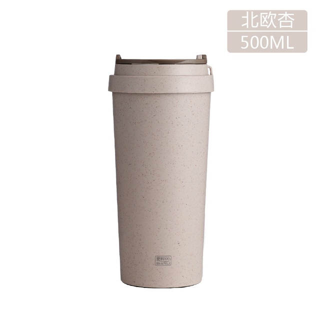 Biodegradable 16 Oz BPA Free Double Wall Insulated Coffee Mug Wheat Straw Cup With Handle Lid