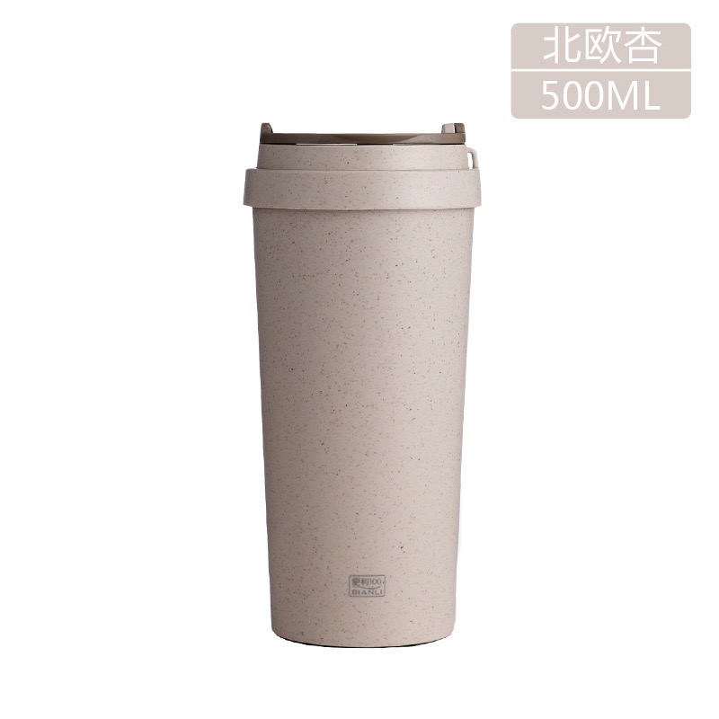 Biodegradable 16 Oz BPA Free Double Wall Insulated Coffee Mug Wheat Straw Cup With Handle Lid