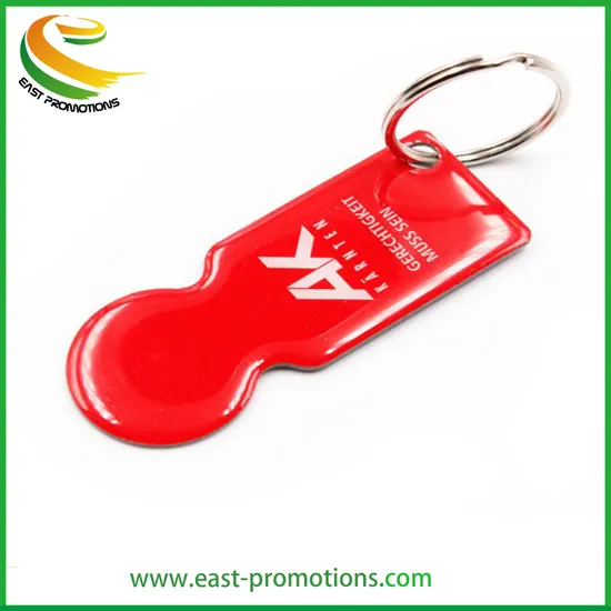 Custom Printed Promotion Trolley Coin Token Key Ring Metal Keychain for Supermarket Shopping