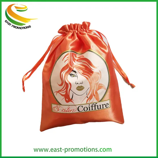 Custom Fashion Samll Organic Satin Drawstring Gift Pouch Bag with Ribbon String