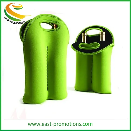 Customized Neoprene Double Wine Cooler Tote Bags Bottle Sleeve with Carrying Handle