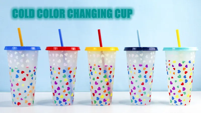Customized 24oz BPA Free Reusable Plastic Cold Magic Drinking Tumblers Cups with Straw