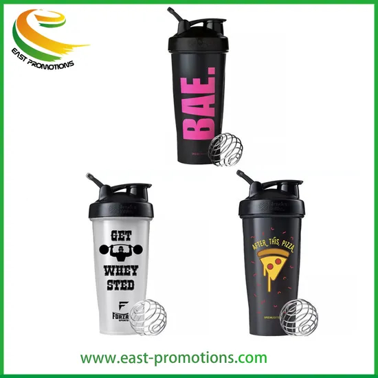 Custom Promotional 600ml Plastic Sports Drinking Water Bottle Gym Protein Shaker Bottle with Mixer Ball