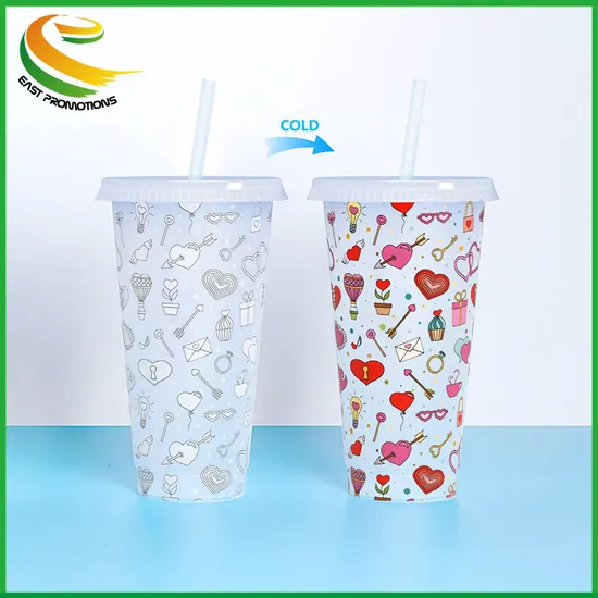 Wholesale Transparent Cold Color Changing Cups 24oz 16oz PP Plastic Beverage Straw Cup