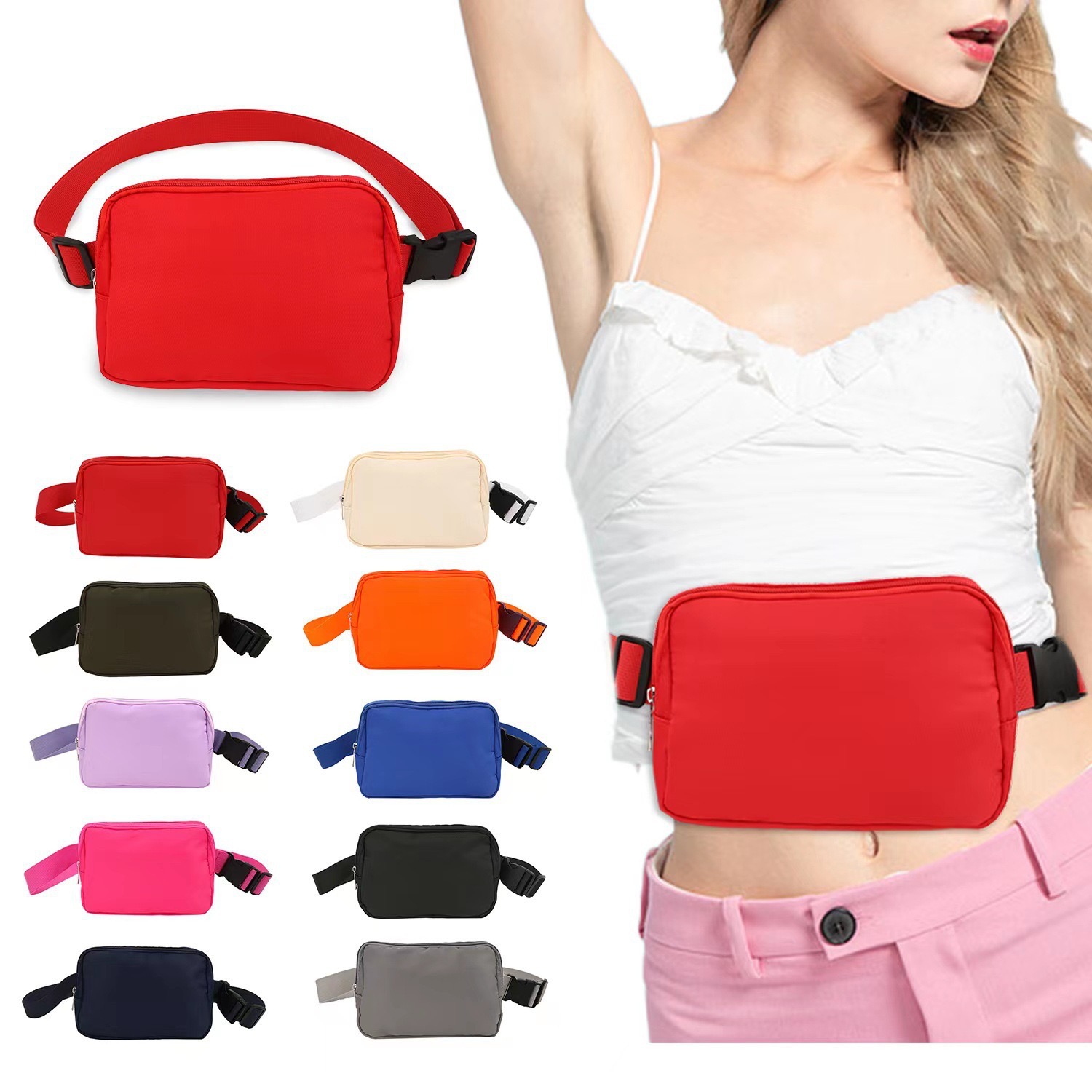 Outdoor Waterproof Nylon Belt Bag Unisex Belt Sling Chest Crossbody Fanny Pack Waist Bags