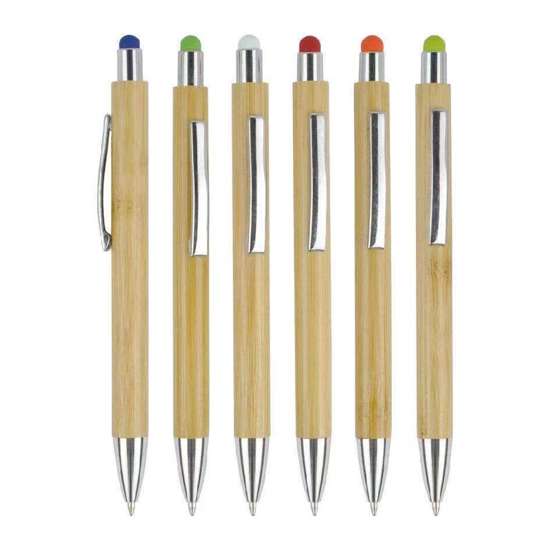 Custom Logo Laser Engrave Bamboo Pen Ballpoint Touch Screen Pen for Gifts
